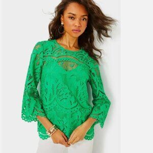 NWT $228 Lilly Pulitzer Oaklynn Tunic 2 Brazilian Green Palms In Paradise Lace